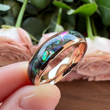 Tungsten Abalone Shell Inlay Wedding Band Polished Comfort Fit