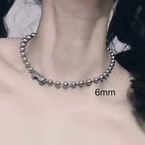 Stainless Steel Bead Chain Necklace Women Choker Long