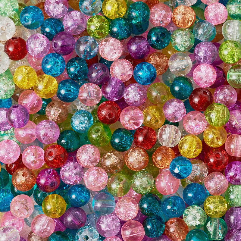 Transparent Crackle Glass Beads Round Loose Beads for Bracelet Making Mix 100pc