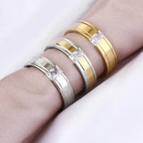 Zircon Stone Finger Ring for Couple Silver Stainless Steel Rings