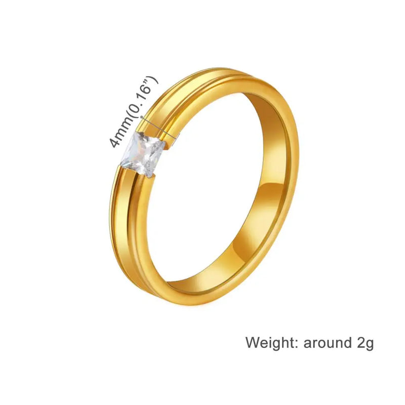 Zircon Stone Finger Ring for Couple Silver Stainless Steel Rings