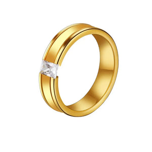 Zircon Stone Finger Ring for Couple Silver Stainless Steel Rings