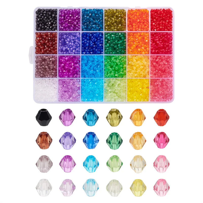 Transparent Acrylic Bicone Beads 24 Colors for Jewelry Making
