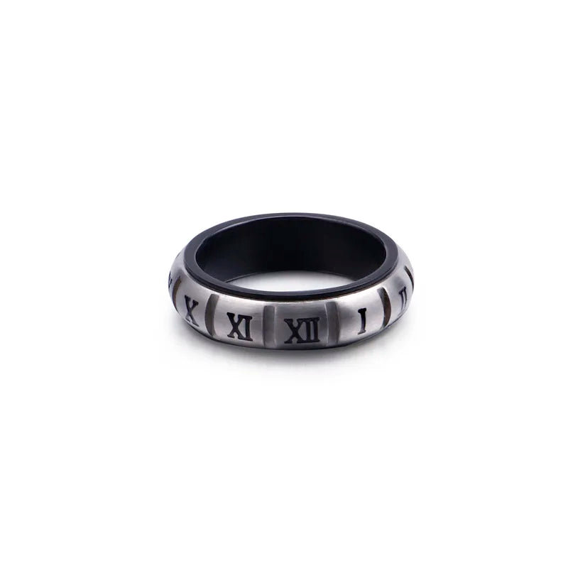 Vintage Roman Numerals Rings Brushed Silver Stainless Steel Hip Hop Knuckles Rin