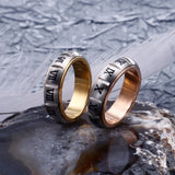 Vintage Roman Numerals Rings Brushed Silver Stainless Steel Hip Hop Knuckles Rin