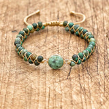 4mm African Stone Braided Turtle Bracelet Double Layer Beads Boho Charm