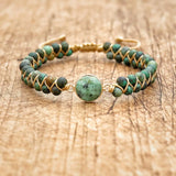 4mm African Stone Braided Turtle Bracelet Double Layer Beads Boho Charm