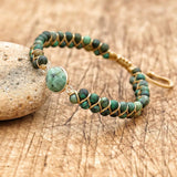 4mm African Stone Braided Turtle Bracelet Double Layer Beads Boho Charm