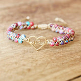 Heart Shape Female Bracelet Double Layer Beaded Charm B