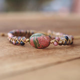 Rhodonite Stone Charm Bracelet String Braided