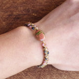 Rhodonite Stone Charm Bracelet String Braided