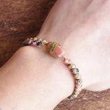 Rhodonite Stone Charm Bracelet String Braided