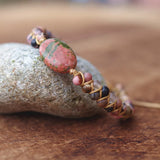 Rhodonite Stone Charm Bracelet String Braided