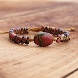 Rhodonite Stone Charm Bracelet String Braided