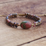 Rhodonite Stone Charm Bracelet String Braided