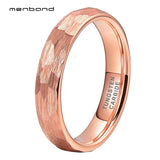 4mm Tungsten Carbide Wedding Band Hammer Ring Faces Brushed Finish Comfort Fit