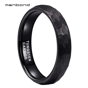 4mm Tungsten Carbide Wedding Band Hammer Ring Faces Brushed Finish Comfort Fit