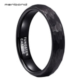 4mm Tungsten Carbide Wedding Band Hammer Ring Faces Brushed Finish Comfort Fit