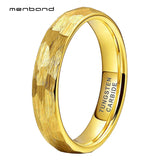 4mm Tungsten Carbide Wedding Band Hammer Ring Faces Brushed Finish Comfort Fit