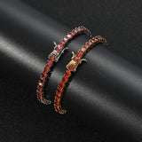 4mm Brass CZ Tennis Bracelet Red Purple Green Stone Men Women Party Gift