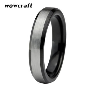 4mm Tungsten Carbide Engagement Ring Silver Beveled Edges Brushed Comfort Fit