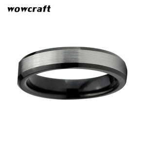 4mm Tungsten Carbide Engagement Ring Silver Beveled Edges Brushed Comfort Fit