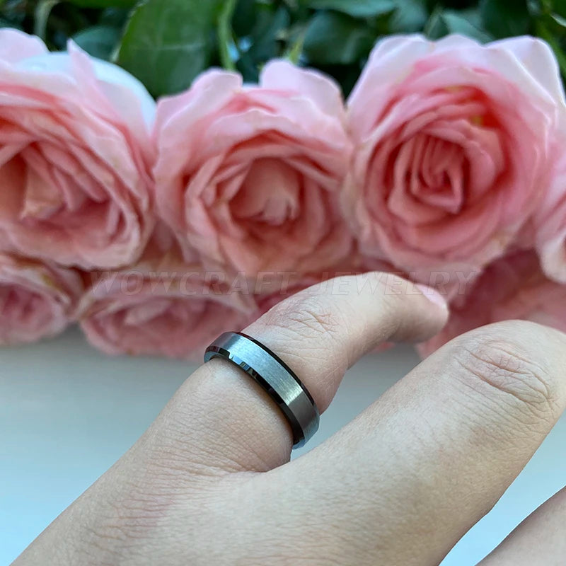 4mm Tungsten Carbide Engagement Ring Silver Beveled Edges Brushed Comfort Fit