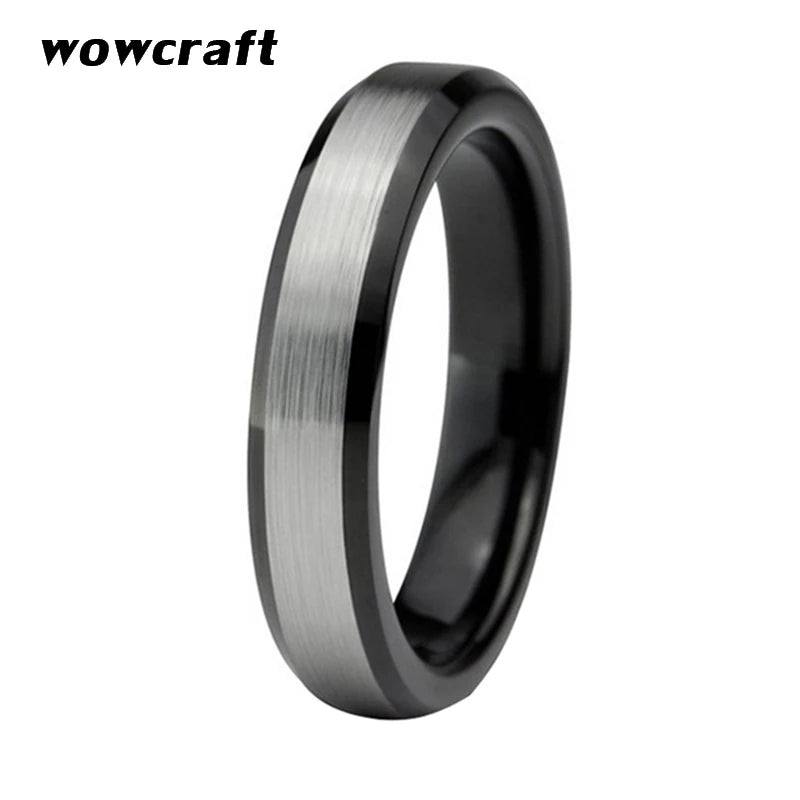 4mm Tungsten Carbide Engagement Ring Silver Beveled Edges Brushed Comfort Fit