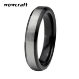 4mm Tungsten Carbide Engagement Ring Silver Beveled Edges Brushed Comfort Fit
