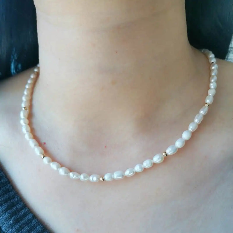 4mm Pearl Necklace 14K Filled Adjustable Chain Delicate Choker