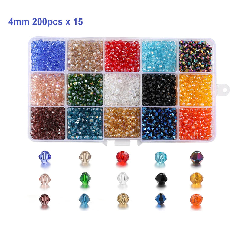 3000pcs/box 4mm Glass Bicone Beads Kits Jewelry Beads Loose Spacer beads