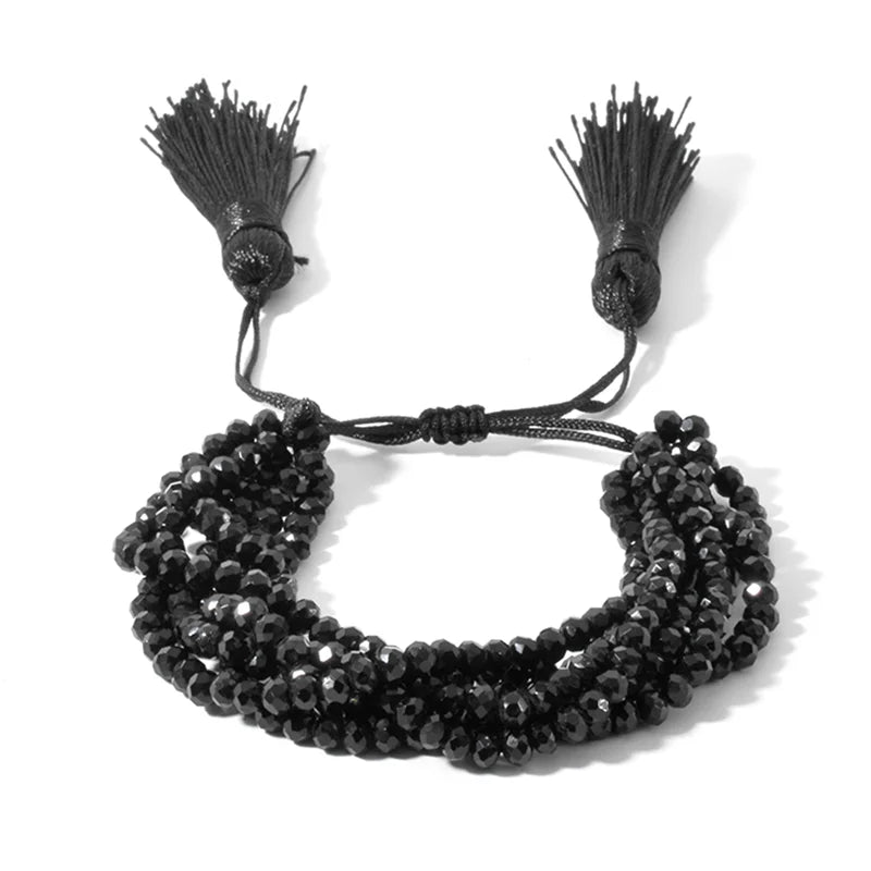 4mm Glass Crystal Beads 6 Layers Tassel Bracelet