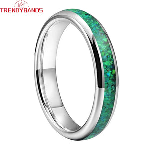 4mm Green Opal Inlay Tungsten Carbide Wedding Band Engagement Ring