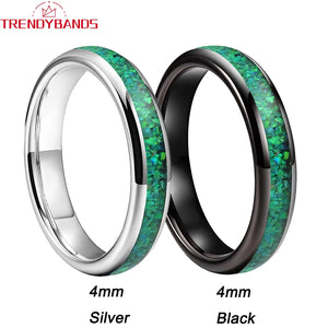 4mm Green Opal Inlay Tungsten Carbide Wedding Band Engagement Ring