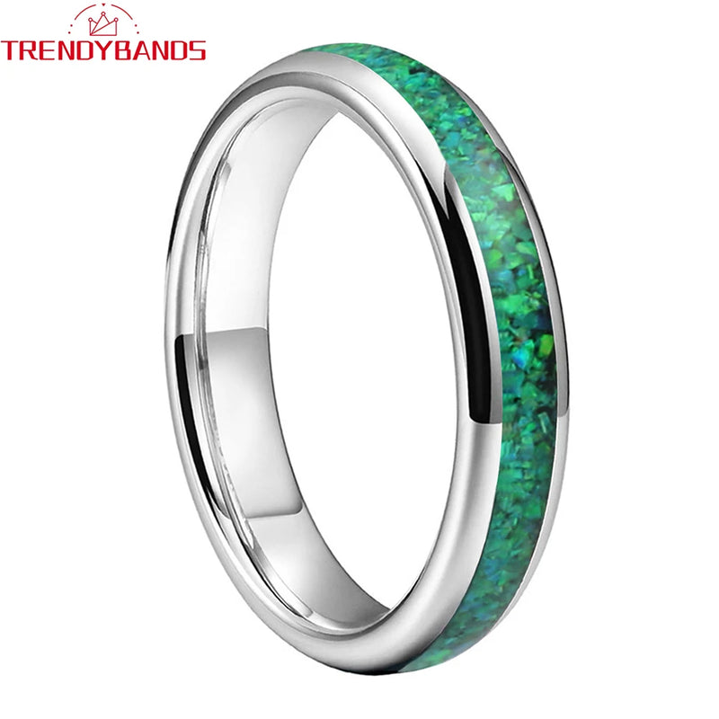 4mm Green Opal Inlay Tungsten Carbide Wedding Band Engagement Ring