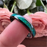 4mm Green Opal Inlay Tungsten Carbide Wedding Band Engagement Ring