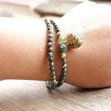 Green Stone Beads & Shell Pendant Bracelet for Women