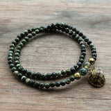 Green Stone Beads & Shell Pendant Bracelet for Women