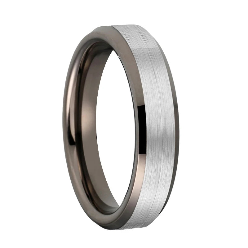 Guntemal Tungsten Carbide Ring Flat Beveled Edges Band Brushed Finish