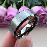Guntemal Tungsten Carbide Ring Flat Beveled Edges Band Brushed Finish
