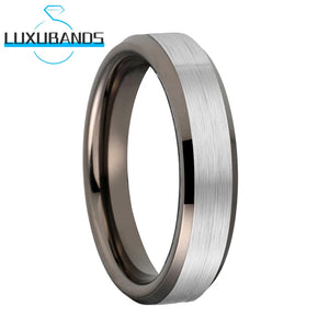 Guntemal Tungsten Carbide Ring Flat Beveled Edges Band Brushed Finish