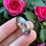 4mm Hammered Tungsten Carbide Wedding Band Brushed Finish