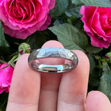 4mm Hammered Tungsten Carbide Wedding Band Brushed Finish