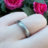 4mm Hammered Tungsten Carbide Wedding Band Brushed Finish