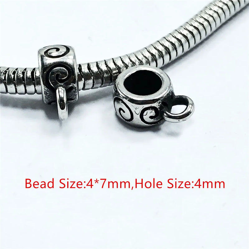 4mm Hole DIY Stainless Steel Cylinder Charms Beads Engrave Hanging Bead