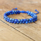 Lapis Lazuli Braided Bracelet Double Layer Beaded Charm Jewelry
