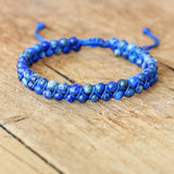 Lapis Lazuli Braided Bracelet Double Layer Beaded Charm Jewelry