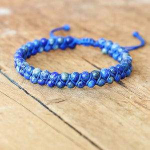 Lapis Lazuli Braided Bracelet Double Layer Beaded Charm Jewelry
