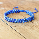 Lapis Lazuli Braided Bracelet Double Layer Beaded Charm Jewelry