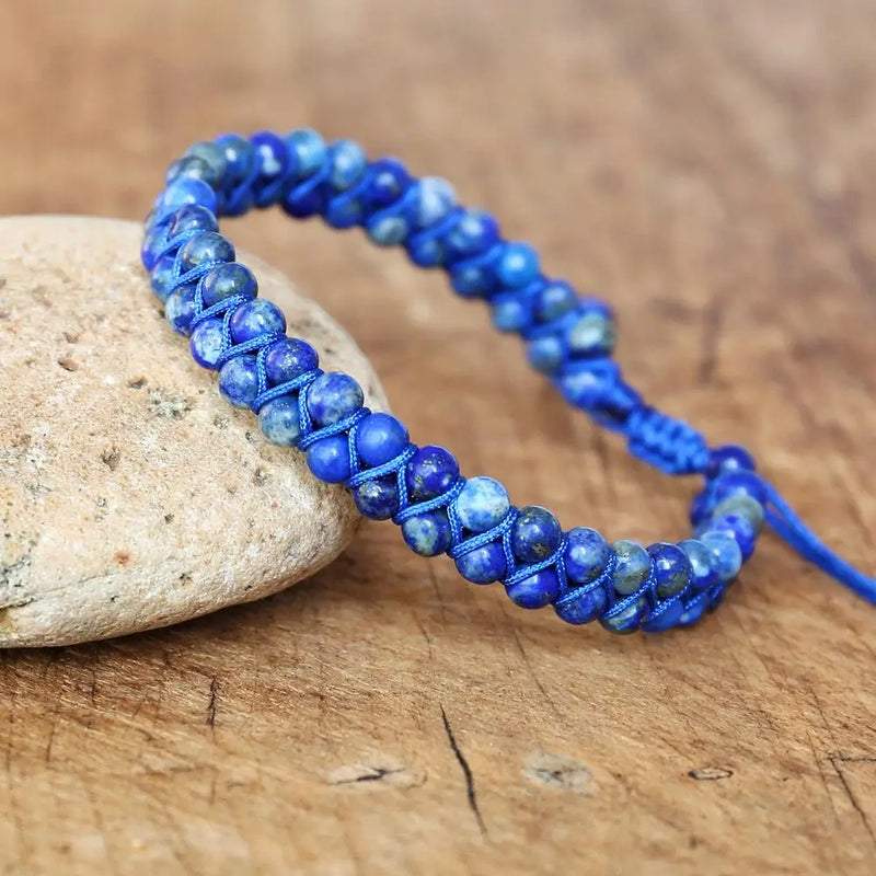 Lapis Lazuli Braided Bracelet Double Layer Beaded Charm Jewelry